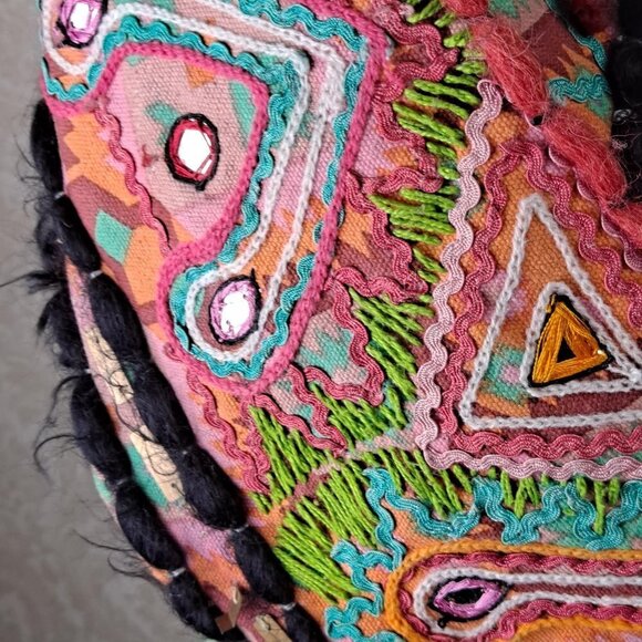 Sondra Roberts Large Orange Shoulder Tote Bag Embroidered Mirrors Coins Tassels - Picture 3 of 15